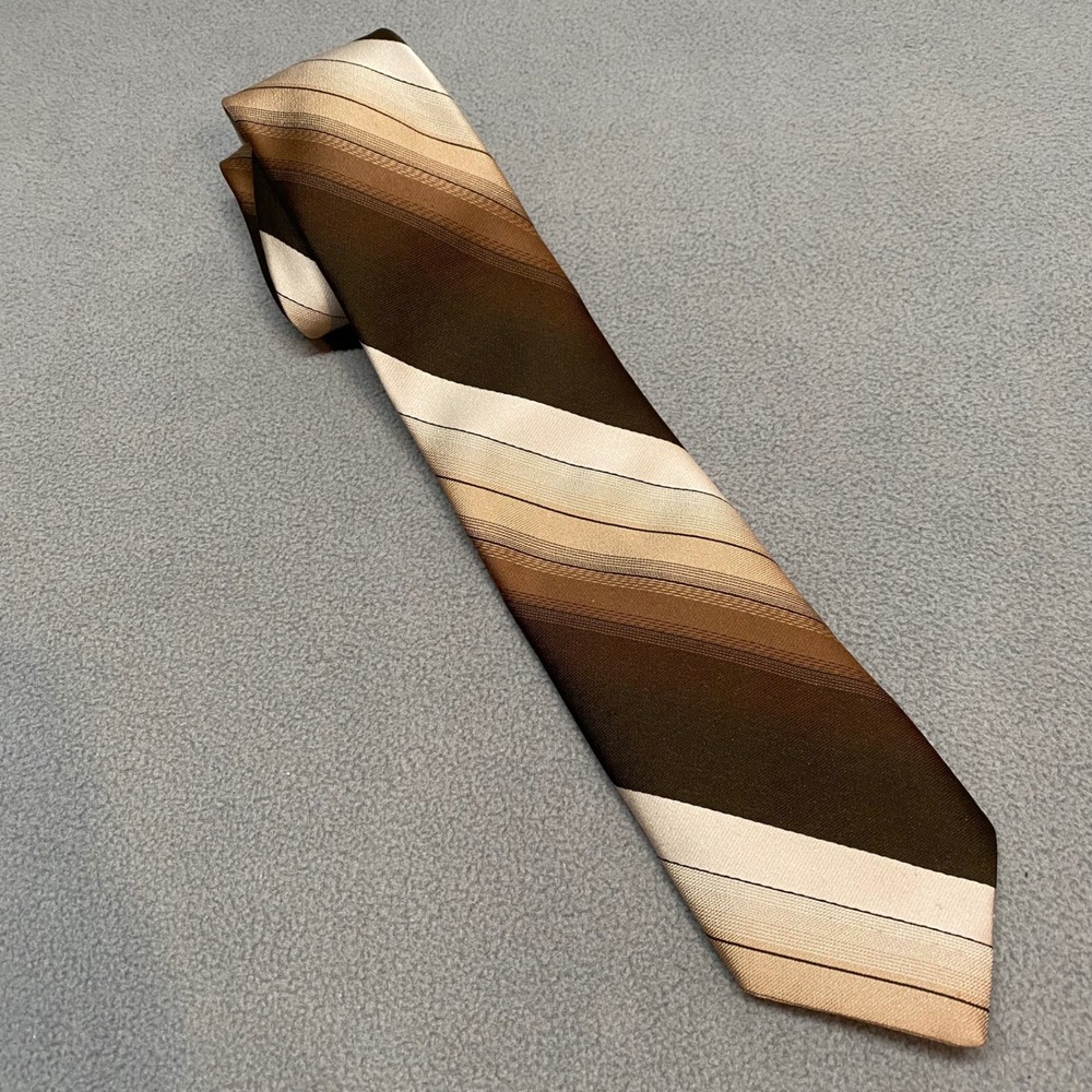 Vintage 70s 80s Marquis Necktie Brown Tan Striped Retro Earth Tone Brown WPL2555